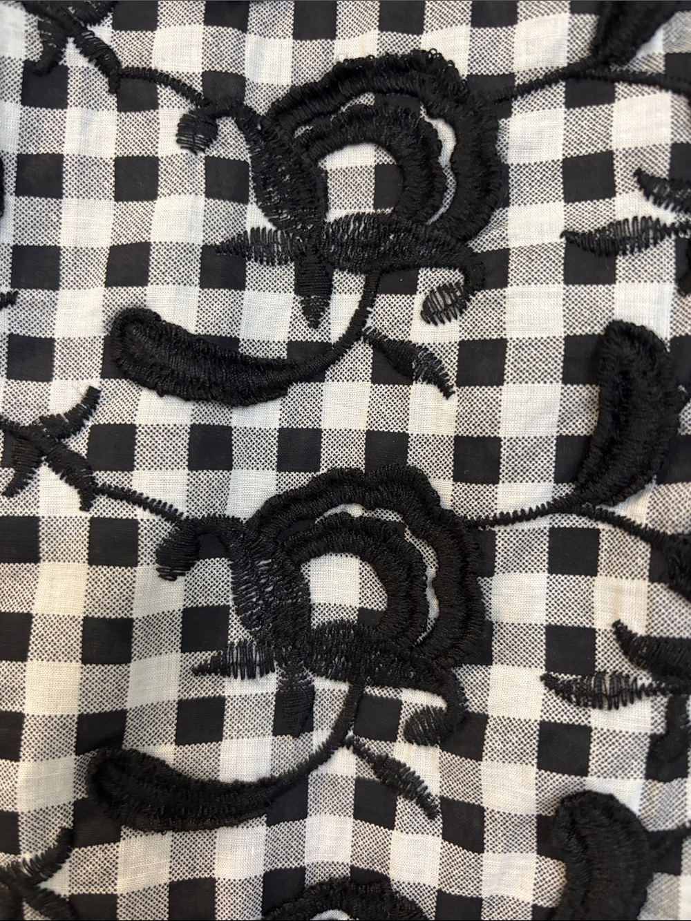 Pilcro Black & White Gingham Shirt with Black Floral Embroidery Size Medium - Picture 3 of 6